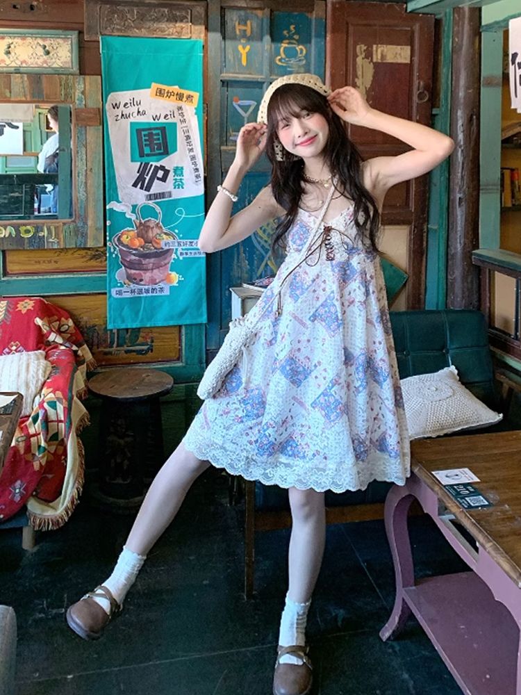 Setelan Gaun Cami Vintage Musi - Elastic Lace Trim ulasan dan harga
